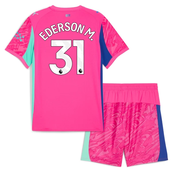 Kit De Football Gardien Manchester City Ederson Moraes M. 31 Enfant 25/26 Rose Kit De Football Gardien Manchester City Ederson Moraes M. 31 Enfant 25/26 Rose